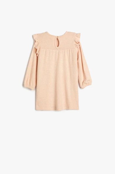 Koton Kız Bebek Triko Elbise Fırfırlı Lastik Manşetli Arkası Düğme Kapamalı - 2