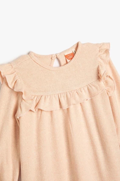 Koton Kız Bebek Triko Elbise Fırfırlı Lastik Manşetli Arkası Düğme Kapamalı - 3