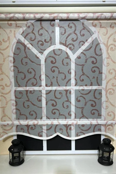 Çift Mekanizmalı Desenli Tül Stor Perde Pembe Baskı STB-106  Pembe 130 x 200 - 3