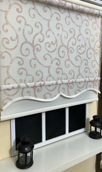 Çift Mekanizmalı Desenli Tül Stor Perde Pembe Baskı STB-106  Pembe 110 x 260 - 2