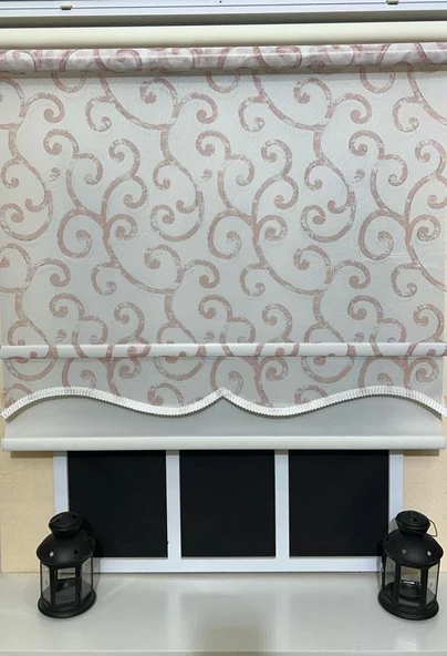 StorBurada Çift Mekanizmalı Desenli Tül Stor Perde Pembe Baskı STB-106  Pembe 180 x 260 - Resim 4