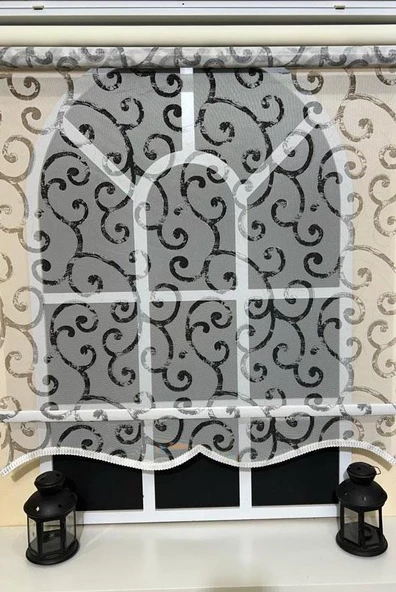 Storburada Çift Mekanizmalı Desenli Tül Stor Perde Gri Baskı STB-108  Gri 130 x 200 - Resim 3