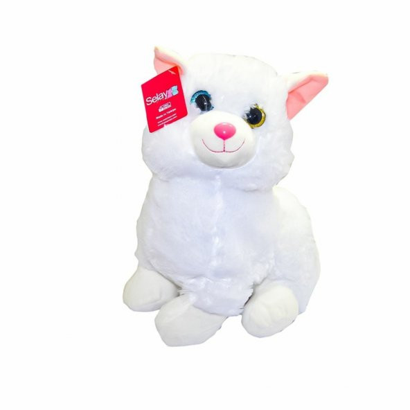 Selay Peluş Kalpli Kedi Beyaz 30 Cm 3007
