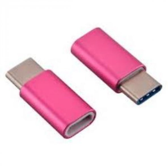 Type-C Erkek - Micro USB Dişi Şarj Kablosu Çevirici - Pembe