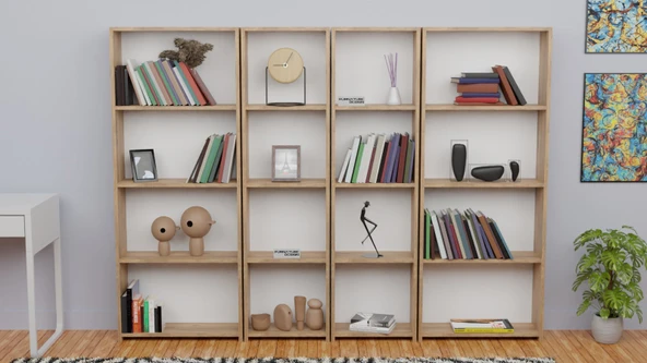 5 Raflı Kitaplık Seti Arkalıklı 2 Dar 2 Geniş Raf Kütüphane 170 cm Atlantik Çam - 2