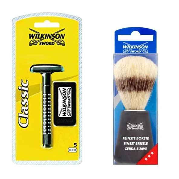 Wilkinson Sword Klasik Tıraş Bıçağı Makinesi, 5 Yedek Bıçak ve Tıraş Fırçası