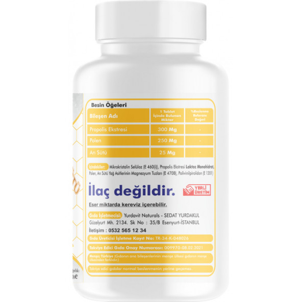 Yurdavit Propolis Polen Arı Sütü 575 Mg 3x100 Tablet - 3