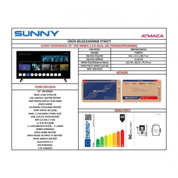 Sunny SN55FMN252 4K Ultra HD 55" 140 Ekran Uydu Alıcılı webOS Smart LED TV - 2