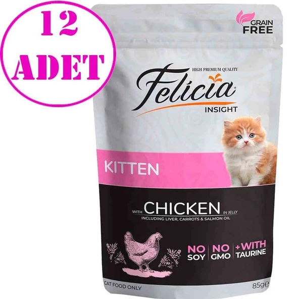 Felicia Kitten Yaş Kedi Maması Tahılsız 85 gr 12 AD