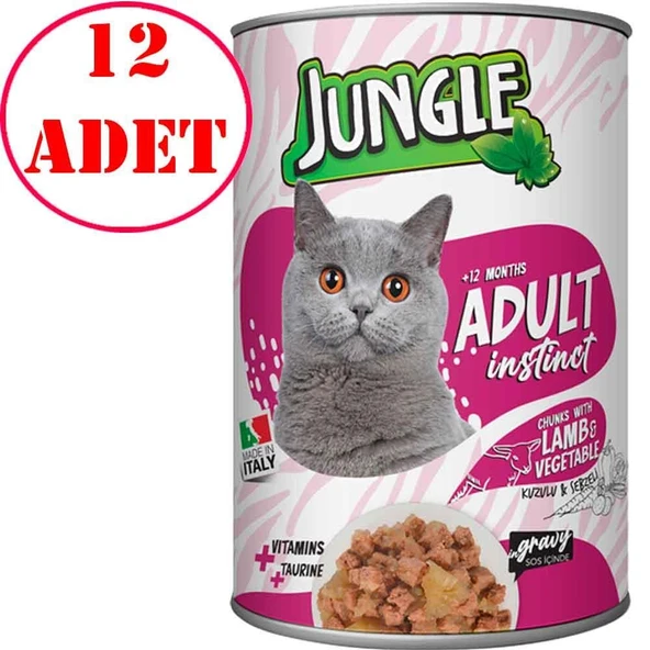 Jungle Kuzu Etli Sebzeli Kedi Konservesi 415 gr 12 AD ürün görseli 1