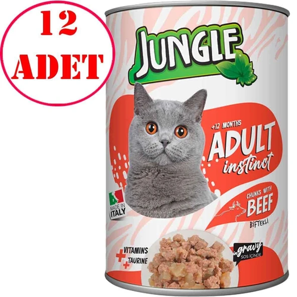 Jungle Kedi Konservesi Biftekli 415 GR 12 AD ürün görseli 1