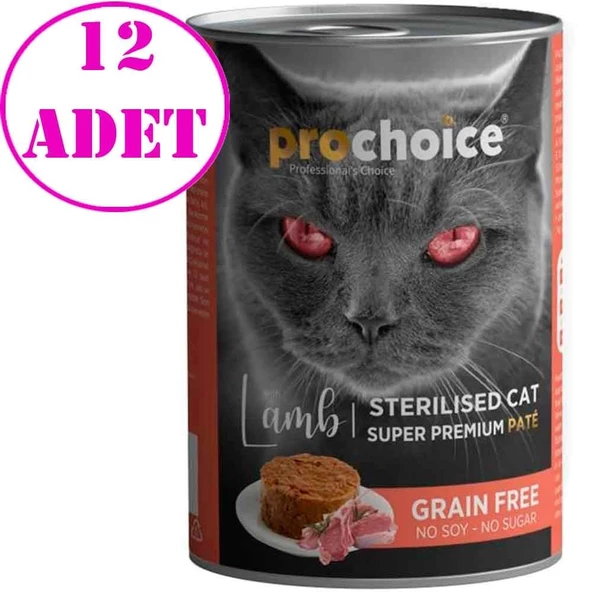 Pro Choice Kuzu Etli Tahılsız Pate Kısır Kedi Konservesi 400 Gr 12 AD