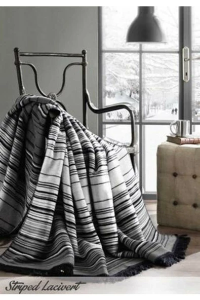 Özdilek Pamuklu Tv Diz Battaniyesi Tek Kişilik 130x170 Striped Lacivert 3426 - 2