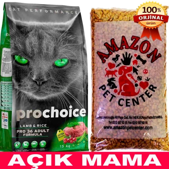 Prochoice Pro 36 Kuzulu ve Pirinçli Kedi Maması Açık 1 Kg