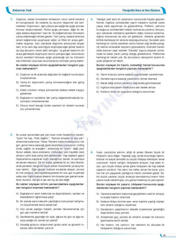 Toprak 2024 Paragraf Soru Bankası - Resim 3