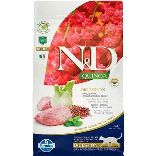 ND Quinoa Tahılsız Kuzu Etli Digestion Kedi Maması 1,5 kg