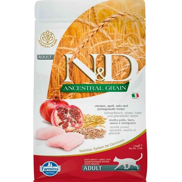 ND Düşük Tahıllı Tavuklu ve Narlı Kedi Maması 1,5 Kg