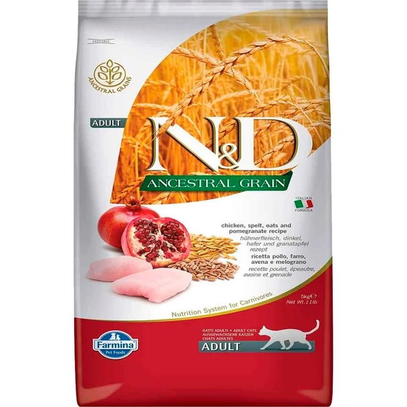 ND Düşük Tahıllı Tavuklu Narlı Kedi Maması 5 kg