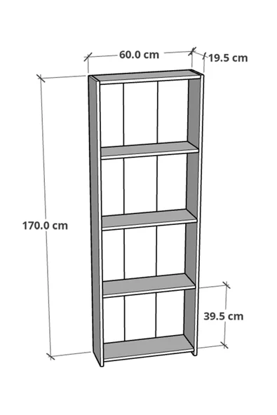 5 Raflı Kitaplık Seti Arkalıklı Geniş Raf Kütüphane 170 cm Beyaz - 4