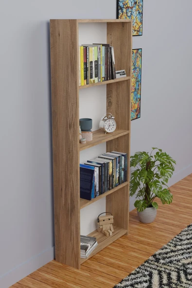 5 Raflı Kitaplık Seti Arkalıklı Geniş Raf Kütüphane 170 cm Atlantik Çam - 3