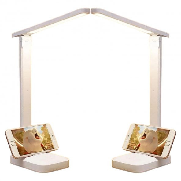 2 Adet Şarjlı Masa Lambası 3 Renk Dokunmatik Telefon Standlı Çalışma Okuma Işığı Gece Lambası 9w - Resim 2