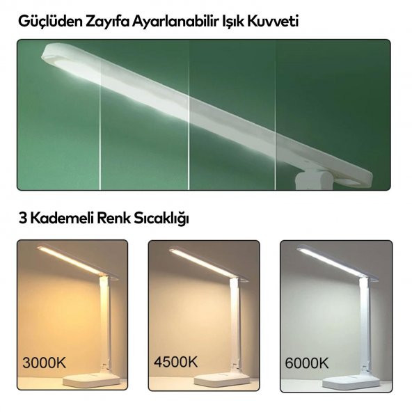 2 Adet Şarjlı Masa Lambası 3 Renk Dokunmatik Telefon Standlı Çalışma Okuma Işığı Gece Lambası 9w - Resim 5