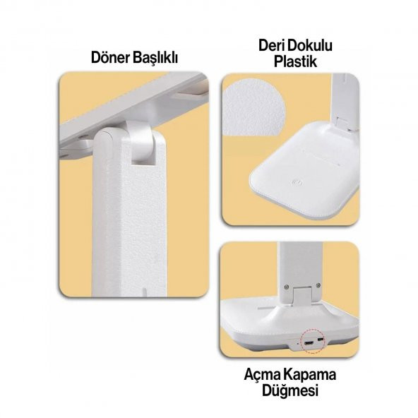 2 Adet Şarjlı Masa Lambası 3 Renk Dokunmatik Telefon Standlı Çalışma Okuma Işığı Gece Lambası 9w - Resim 8