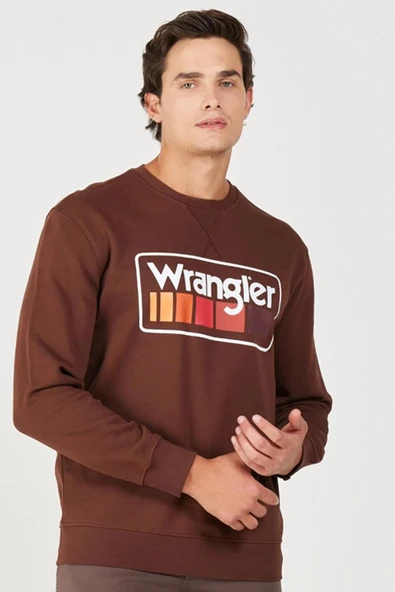 Wrangler W646H1h44 Kahverengi Wrangler Baskılı Bisiklet Yaka Erkek Sweat - 2