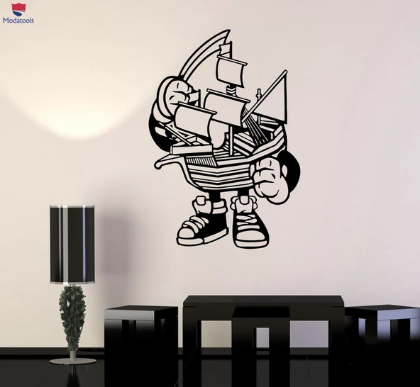 Duvar Sticker Gemi Tekne Kaptan Deniz Okyanus Adam Karikatür Alıntı Oturma Odası, Ofis, Dükkan Sticker