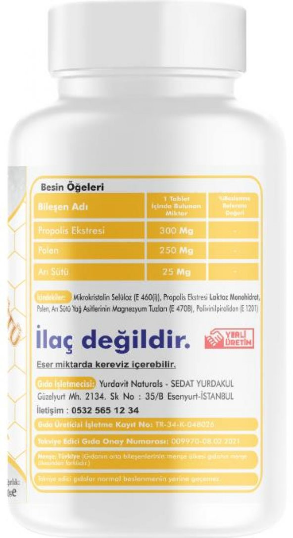 Yurdavit Propolis Polen Arı Sütü 575 Mg 3x100 Tablet - 3