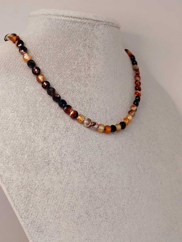 Akik Taşı YASSI Faset Kesim Kolye 6x4mm (Sabit Klipsli) (42810) - Resim 2