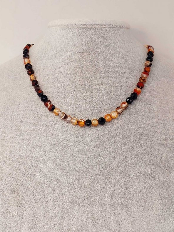 Akik Taşı YASSI Faset Kesim Kolye 6x4mm (Sabit Klipsli) (42810) - Resim 3