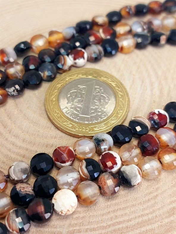 Akik Taşı YASSI Faset Kesim 6x4mm Unisex İkili Bileklik (42810) - Resim 2