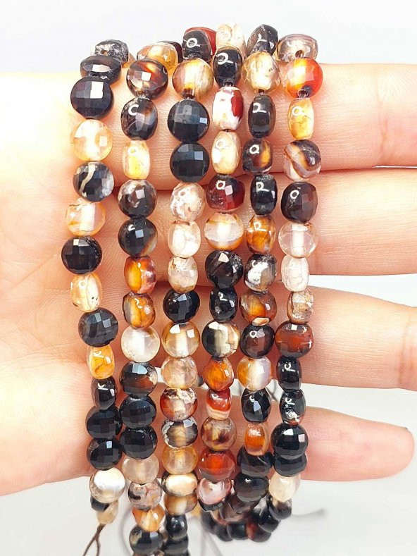 Akik Taşı YASSI Faset Kesim 6x4mm Unisex İkili Bileklik (42810) - Resim 3