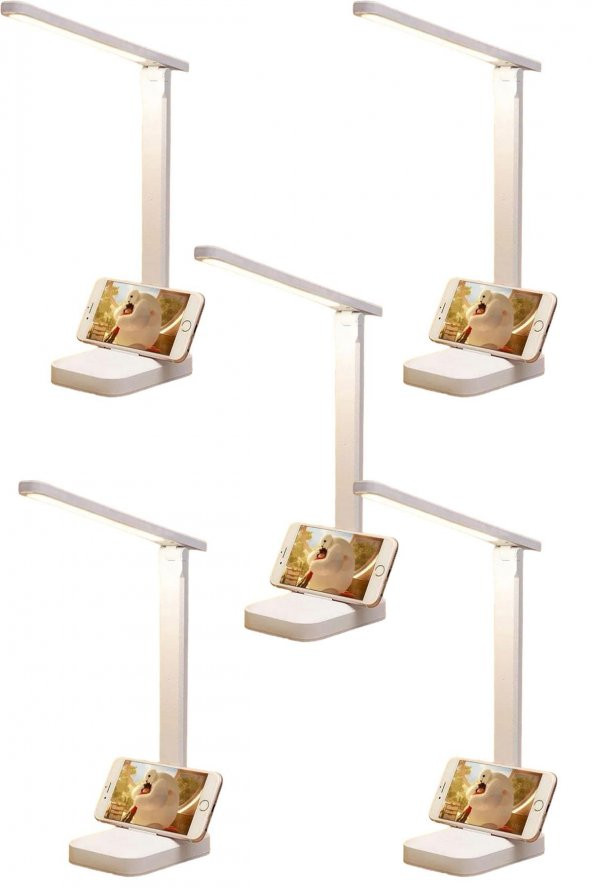 5 Adet Şarjlı Masa Lambası 3 Renk Dokunmatik Telefon Standlı Çalışma Okuma Işığı Gece Lambası 9w - Resim 2