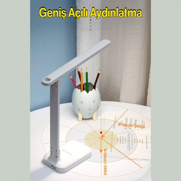5 Adet Şarjlı Masa Lambası 3 Renk Dokunmatik Telefon Standlı Çalışma Okuma Işığı Gece Lambası 9w - Resim 4
