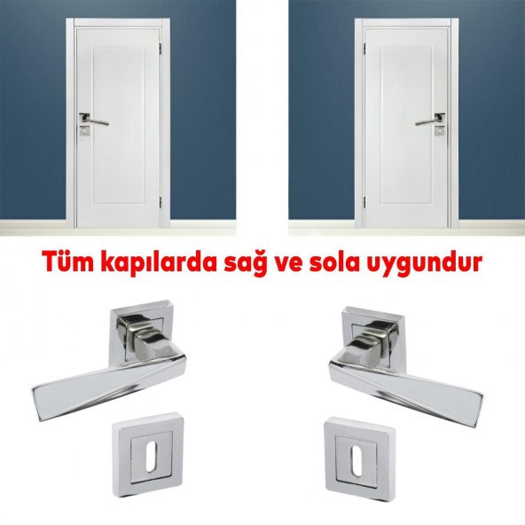Penta Nikel Saten Kare Rozetli Oda Kapı Kolu (1 TAKIM: 2 Adet Kol + 2 Adet Rozet + Bağlantı Demiri) - 3