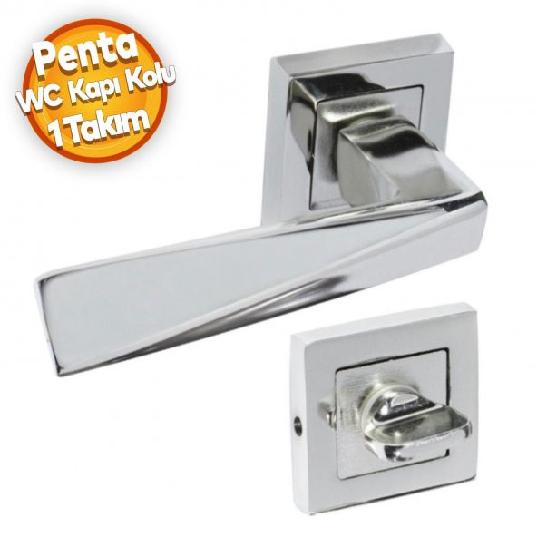 Penta Nikel Saten Kare Rozetli WC Banyo Kapı Kolu (1 TAKIM)