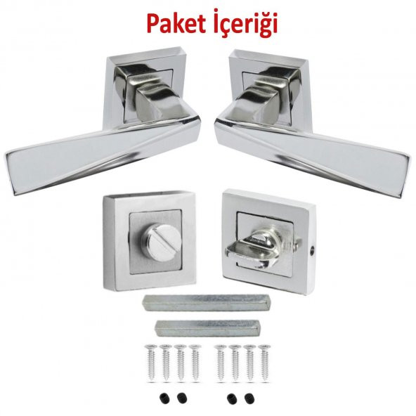 Penta Nikel Saten Kare Rozetli WC Banyo Kapı Kolu (1 TAKIM) - 2