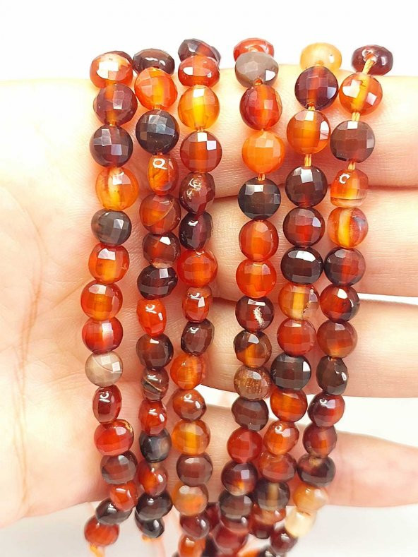 Akik Taşı YASSI Faset Kesim YARIM Dizi 6x4mm (42815) (18cm uzunluğundadır) - Resim 2