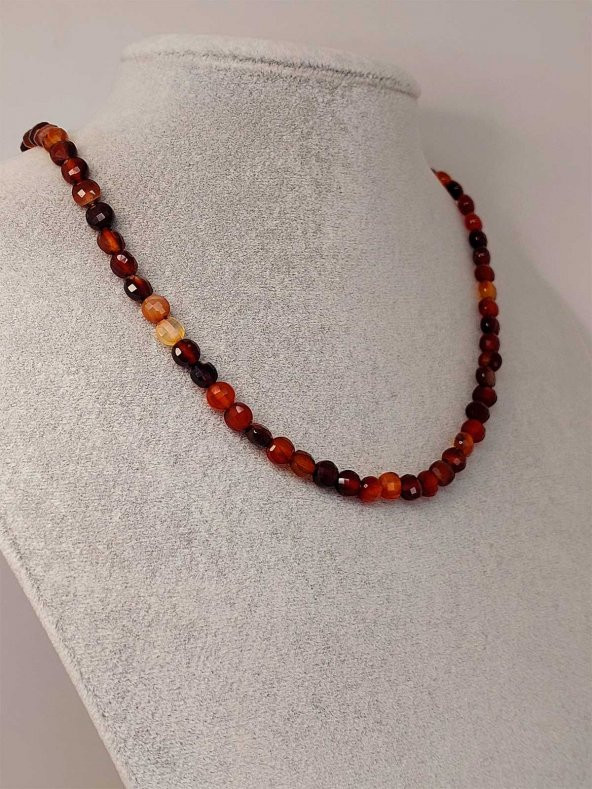 Akik Taşı YASSI Faset Kesim Kolye 6x4mm (Sabit Klipsli) (42815) - Resim 2