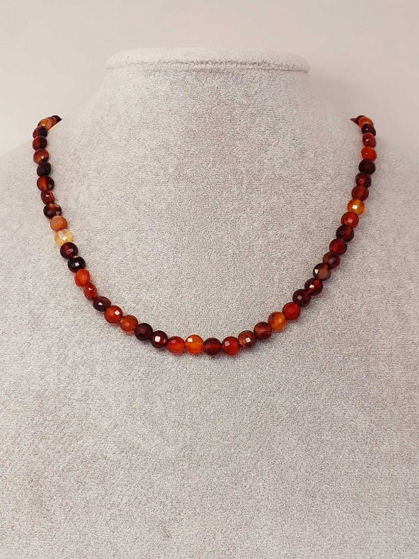 Akik Taşı YASSI Faset Kesim Kolye 6x4mm (Sabit Klipsli) (42815) - Resim 3