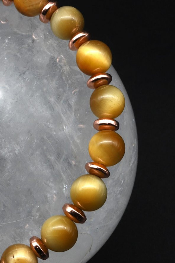 Kaplan Gözü - Hematit Doğal Taş Makrome Örme Bileklik - Resim 2