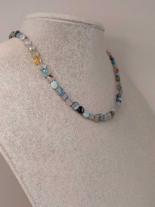 Akik Taşı YASSI Faset Kesim Kolye 6x4mm (Sabit Klipsli) (42820) ürün görseli