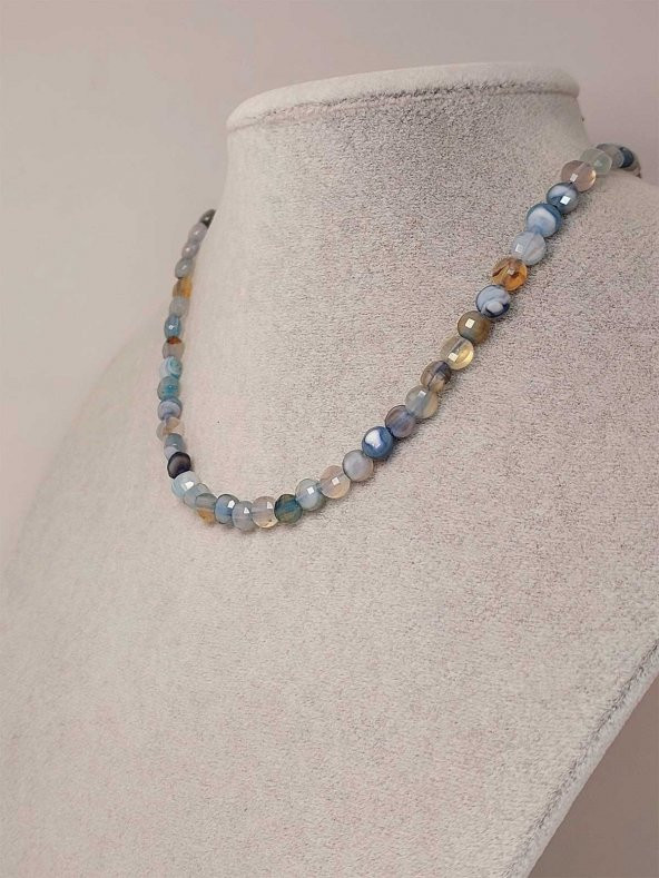 Akik Taşı YASSI Faset Kesim Kolye 6x4mm (Sabit Klipsli) (42820) - Resim 2