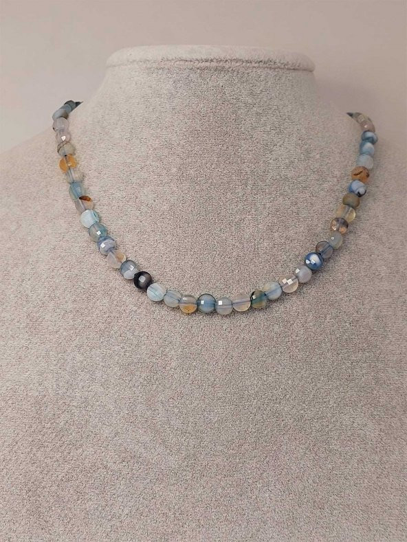 Akik Taşı YASSI Faset Kesim Kolye 6x4mm (Sabit Klipsli) (42820) - Resim 3