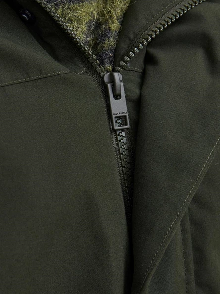 JACK JONES Erkek Kapüşonlu Uzun Mont Haki Parka 12236096 - 5