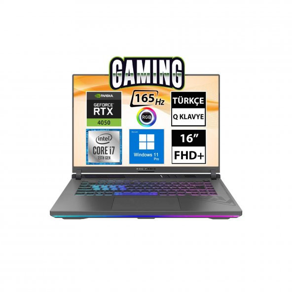 Asus ROG Strix G16 G614JU-N3196A12 i7-13650HX 16GB 512SSD RTX4050 16" FullHD+ W11P Taşınabilir Bilgisayar
