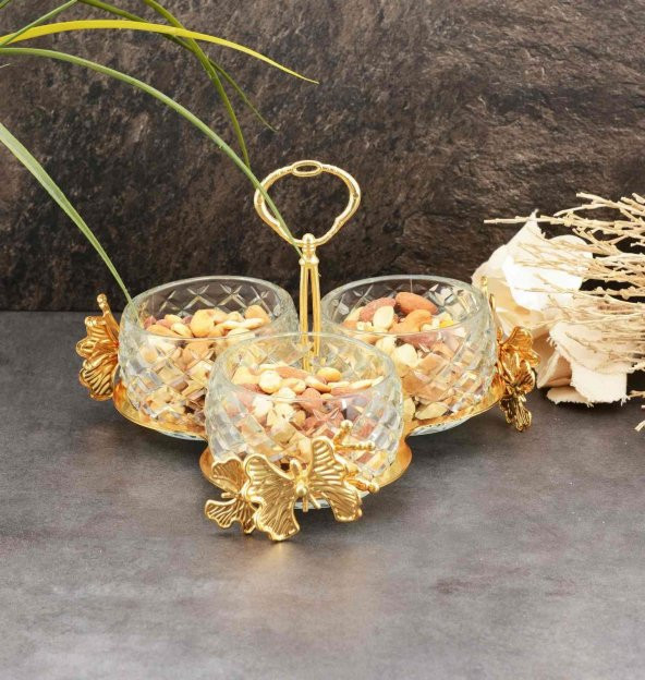 Cam Çerezlik Reçellik Lazer Kesimli Kulplu Gold Renk 3lü