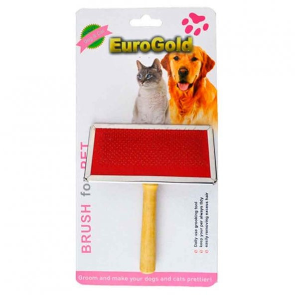 EuroGold Tahta Saplı Kedi ve Köpek Fırçası 11,5x13,5cm L